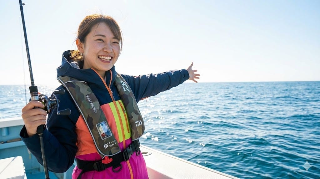 釣りガールと救命胴衣