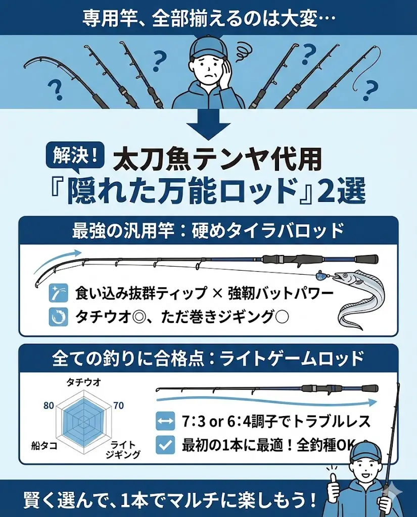 タチウオテンヤロッド代用！ジギングロッド・タコロッドは使える