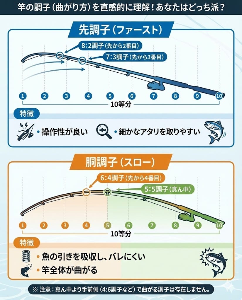 竿の調子（曲がり方）