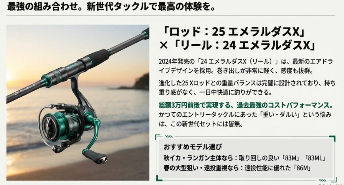 最強の組み合わせ・25エメラルダスXロッドと24エメラルダスXリール