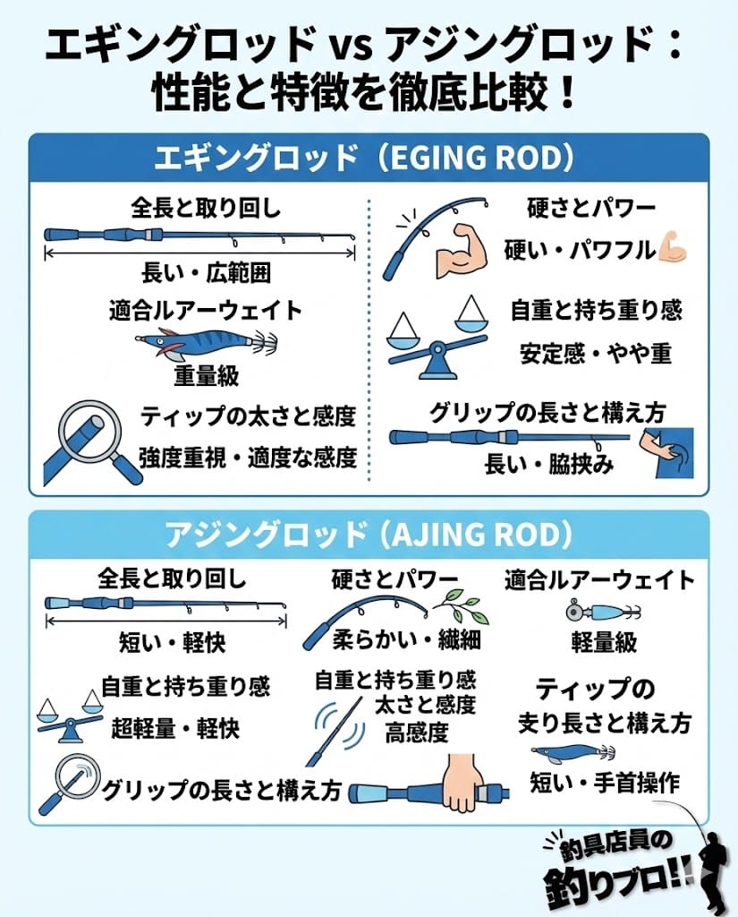 エギングロッドとアジングロッドの違いを比較