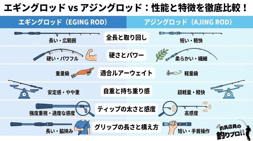 エギングロッドとアジングロッドの違いを比較