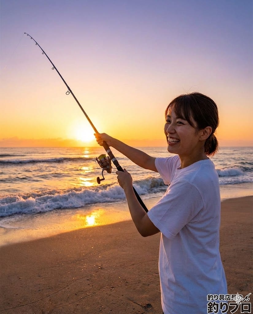 シーバス・ライトショアジギング・サーフゲームを楽しむ釣りガール