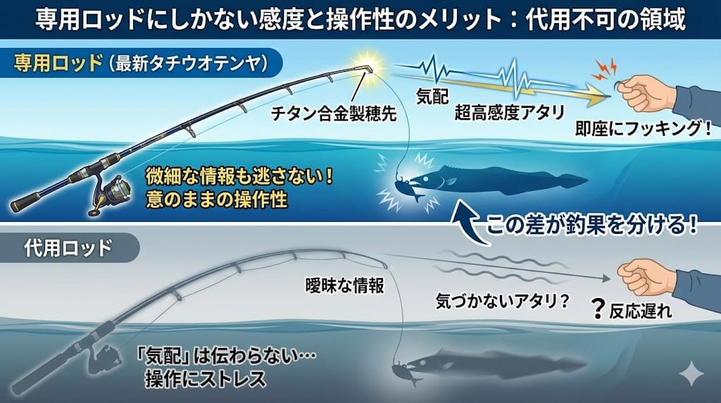 専用ロッドにしかない感度と操作性のメリット