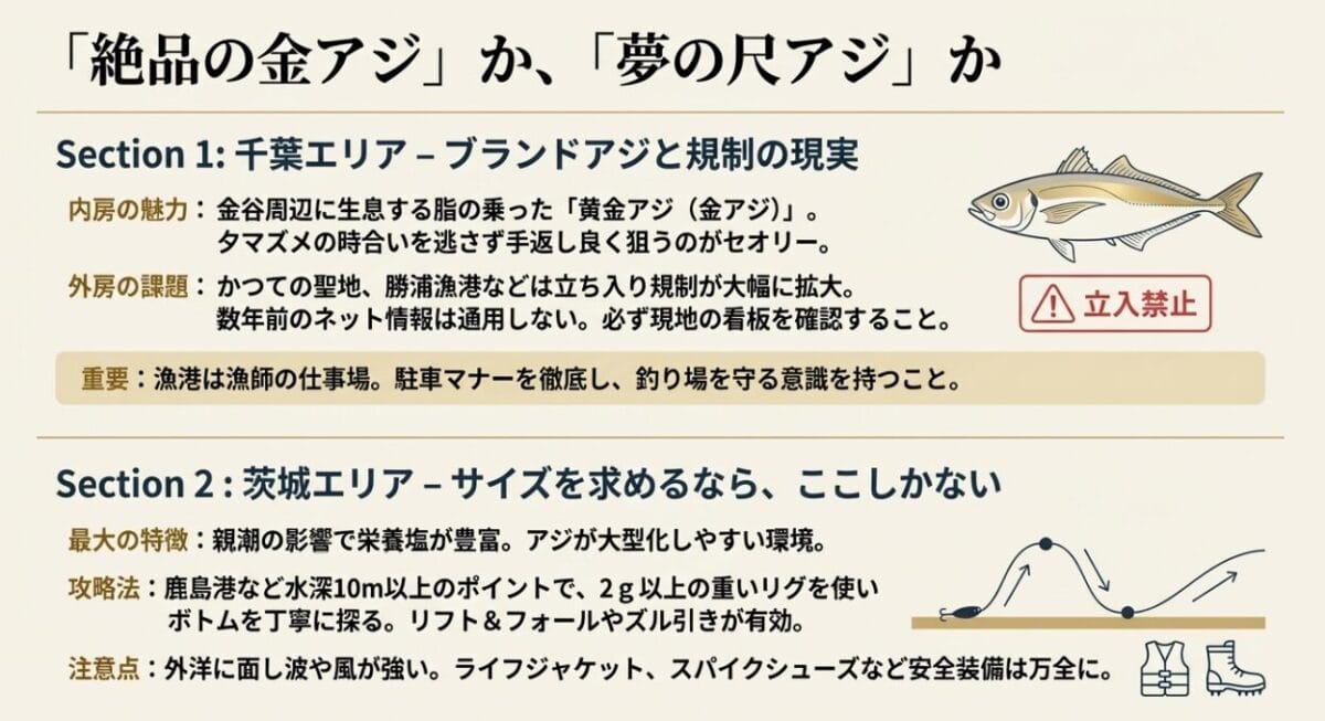 千葉内房の金アジと外房の立ち入り禁止エリア規制について