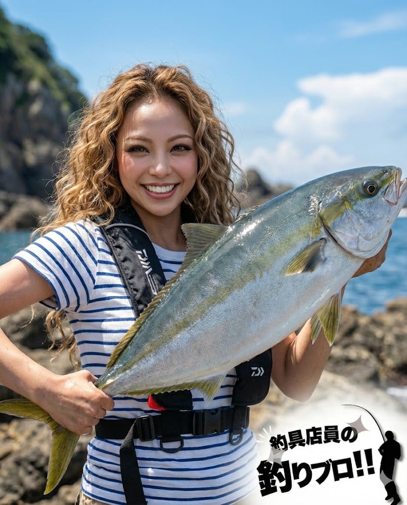 ハマチを釣った女性