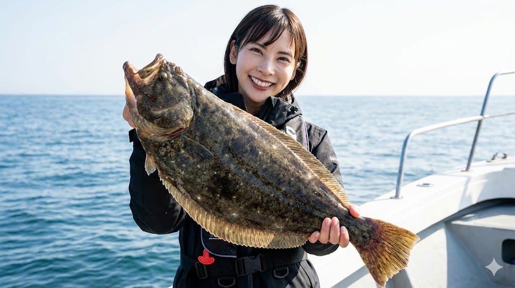 釣りガールとヒラメ