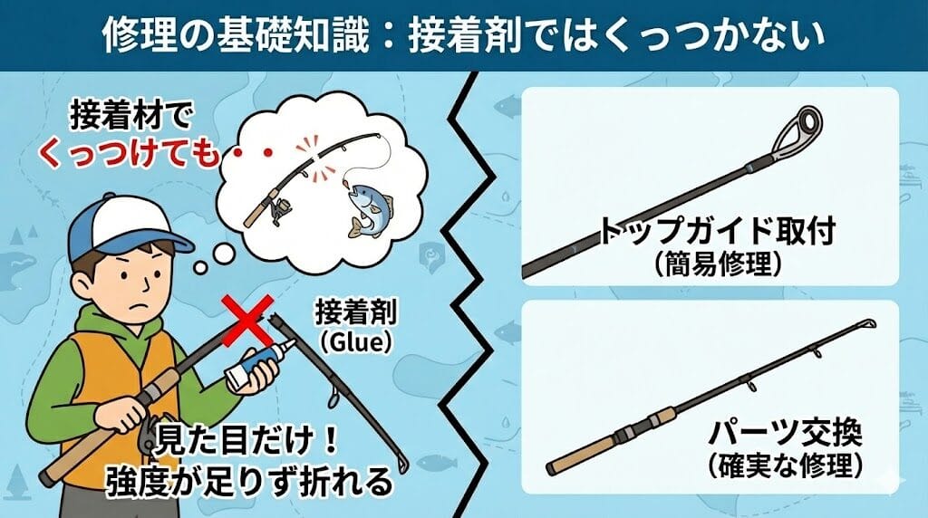 おれた竿はくっつかない