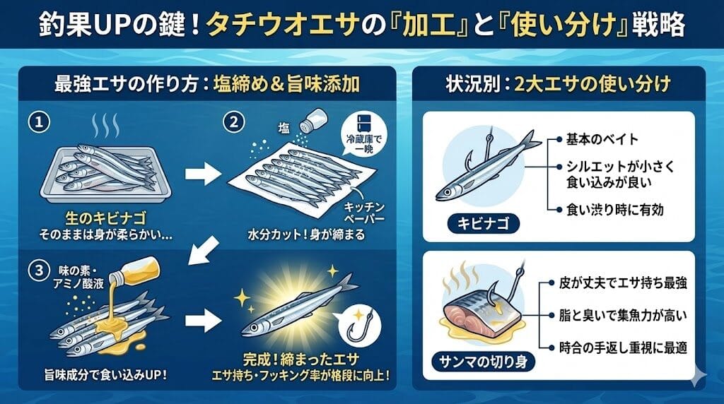 キビナゴやサンマなどエサの加工と付け方