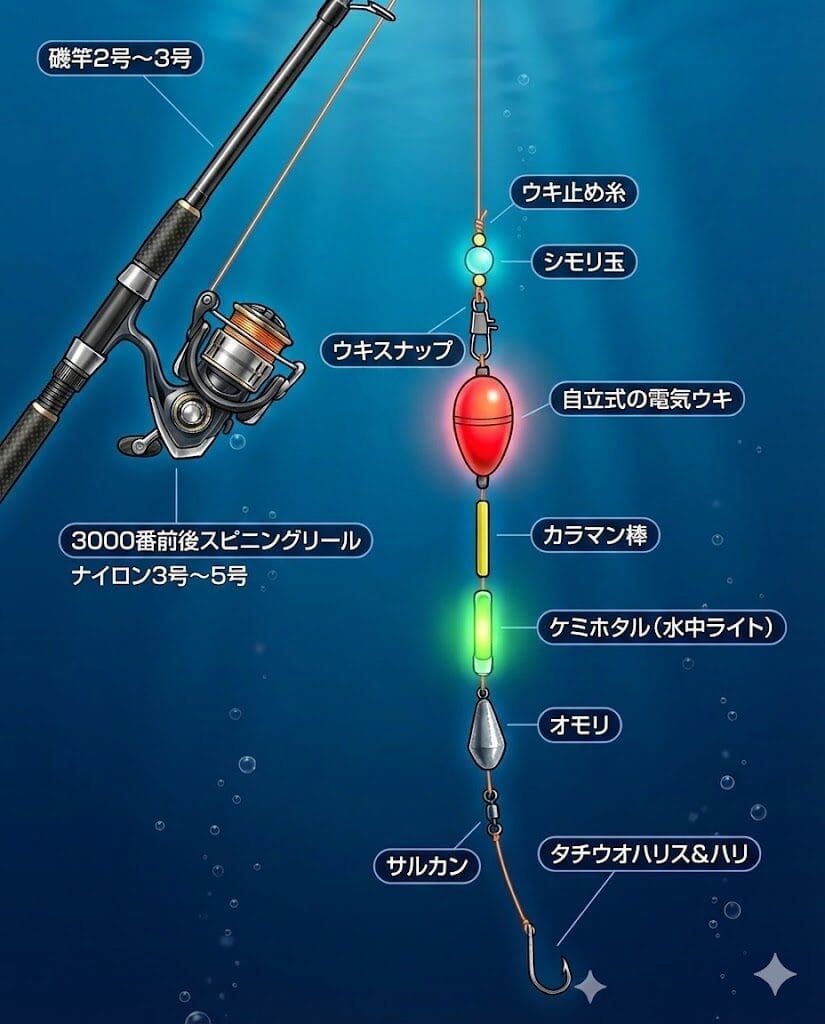 釣りブロ タチウオ最強ウキ仕掛け図