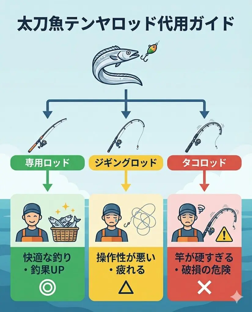 タチウオテンヤロッド代用！ジギングロッド・タコロッドは使える
