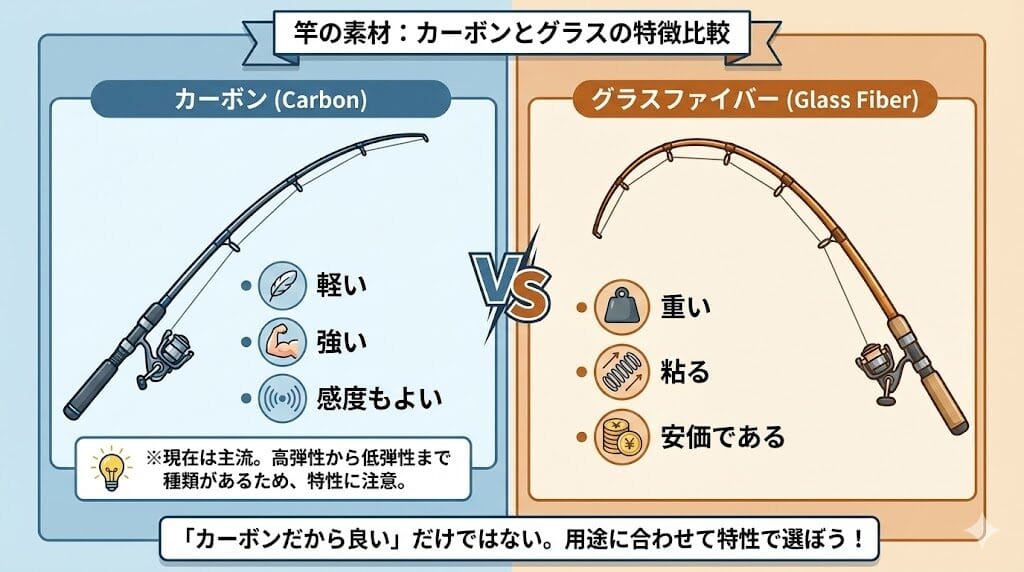 竿の素材はカーボンとグラス