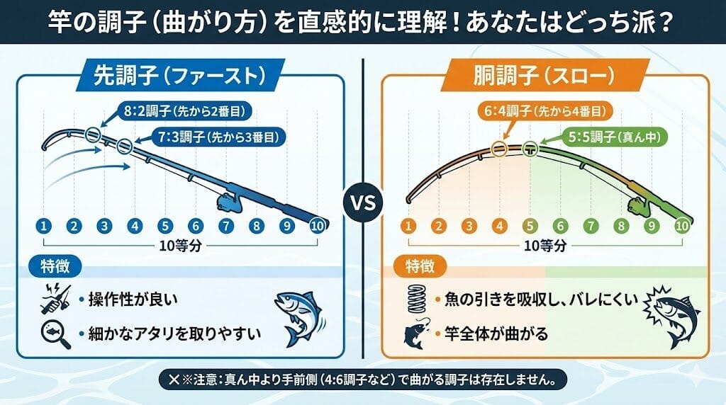 竿の調子（曲がり方）