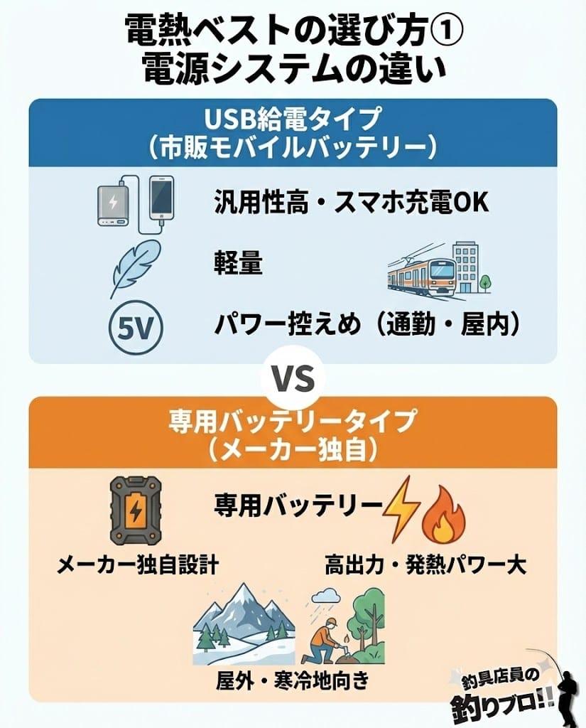 USB給電と専用バッテリーの違い