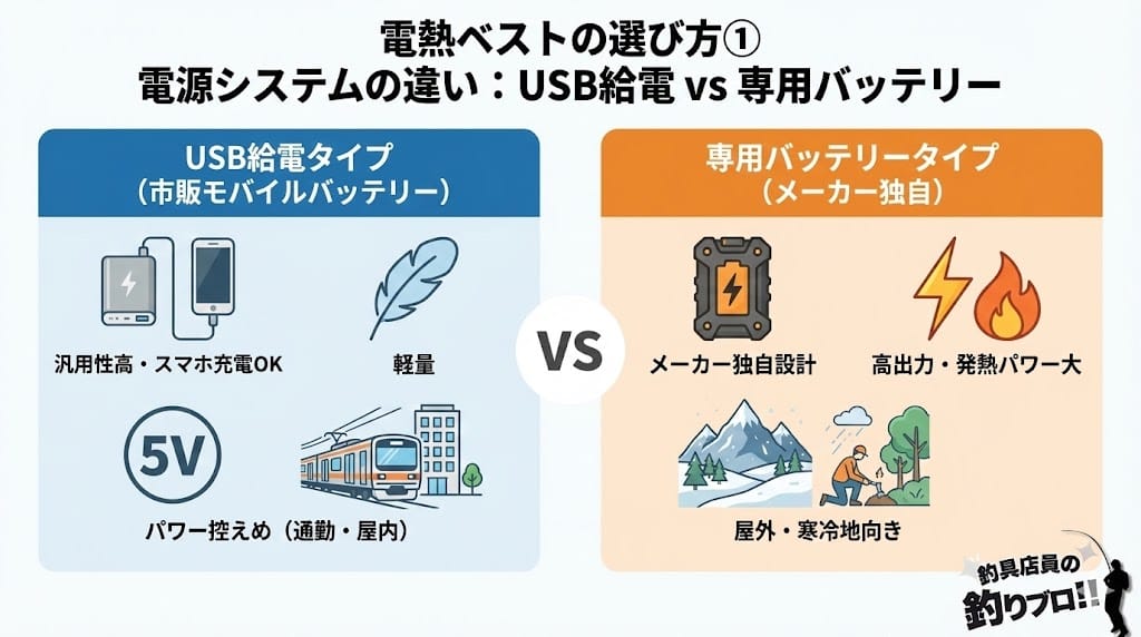 USB給電と専用バッテリーの違い