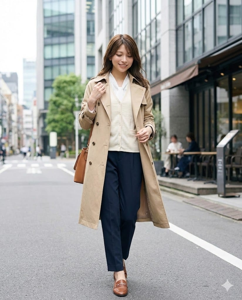 通勤・オフィス × トレンチコート・ジャケット（インナー使い）